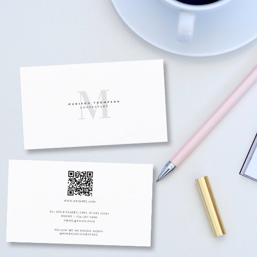 Professionele Luxe Monogrammed Minimalistische QR- Visitekaartje