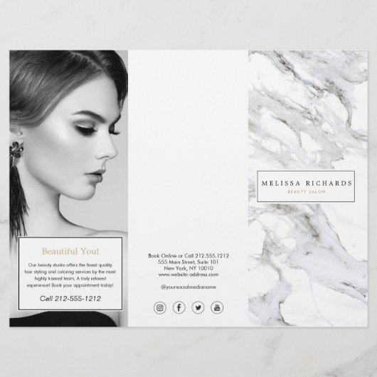 Professionele Luxe White Marble Tri-Fold Brochure (Voorkant)