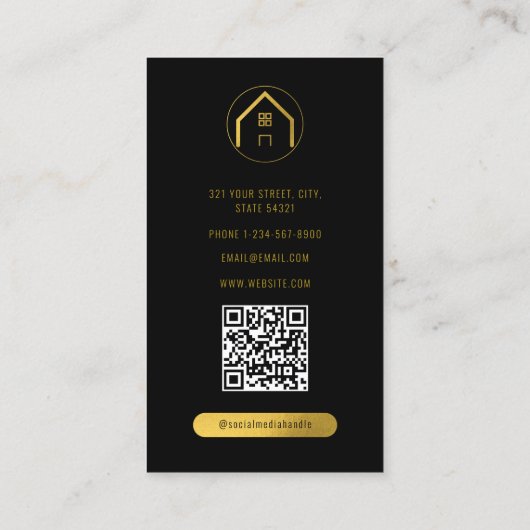 Professionele Luxe Zwart Goud Vastgoed Foto Visitekaartje (Achterkant)