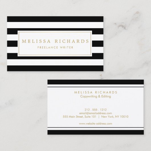 Professionele Luxe zwart-wit gestreept Visitekaartje (Voorkant / Achterkant)
