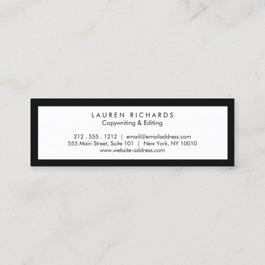 Professionele Luxe Zwart-Wit Mini Mini Visitekaartje (Achterkant)