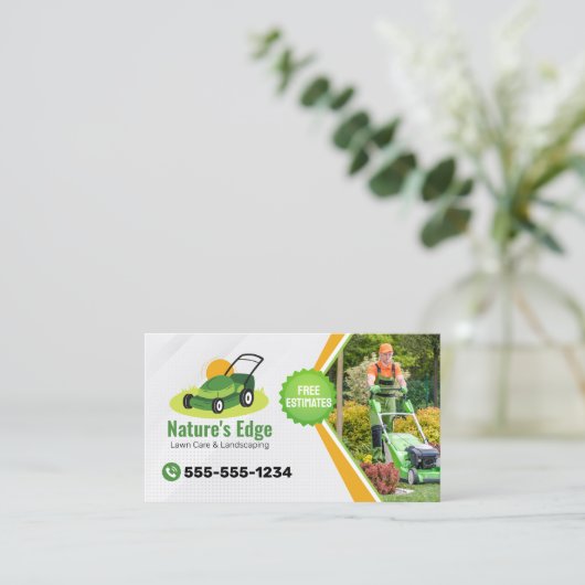 Professionele maaien gazon zorg landschapsarchitec visitekaartje (Staand voorkant)