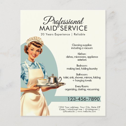 Professionele Maid Housekeeping Service Retro Flyer (Voorkant)