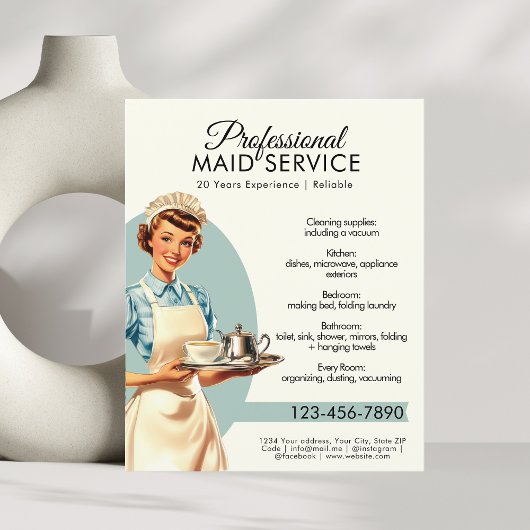 Professionele Maid Housekeeping Service Retro Flyer