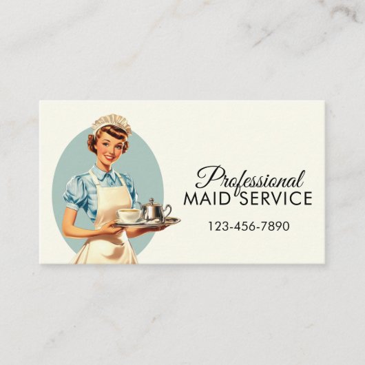 Professionele Maid Housekeeping Service Retro Visitekaartje (Voorkant)