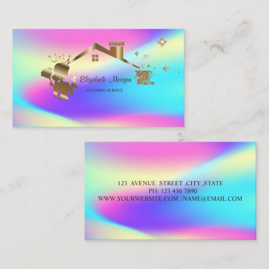 Professionele Maid Schoonmaak Huis Kleurrijk Visitekaartje (Voorkant / Achterkant)