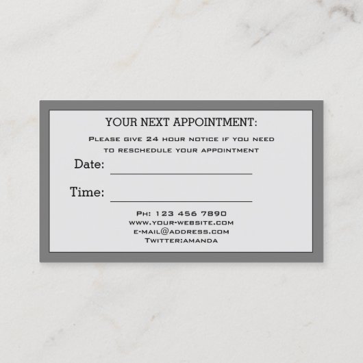 Professionele Make-up Afspraak Kaart Logo Grijs Visitekaartje (Achterkant)