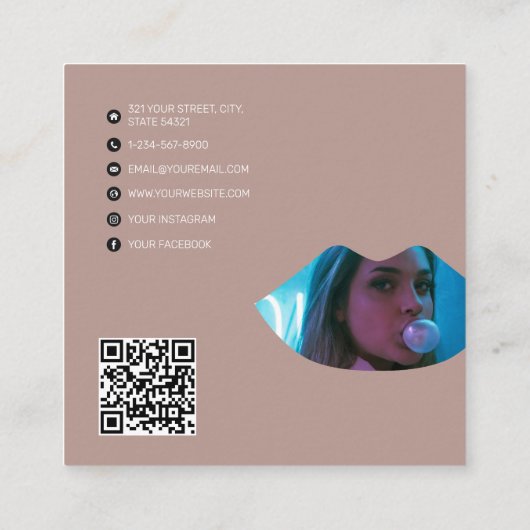 Professionele make-up artiest 2 foto lippen roze vierkante visitekaartje (Achterkant)