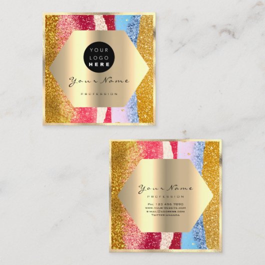 Professionele Make-up Artiest Gouden Glitter Logo  Vierkante Visitekaartje (Voorkant / Achterkant)