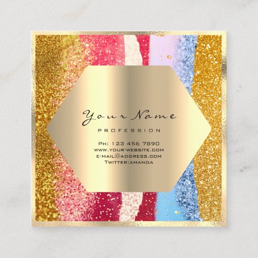 Professionele Make-up Artiest Gouden Glitter Logo  Vierkante Visitekaartje (Achterkant)