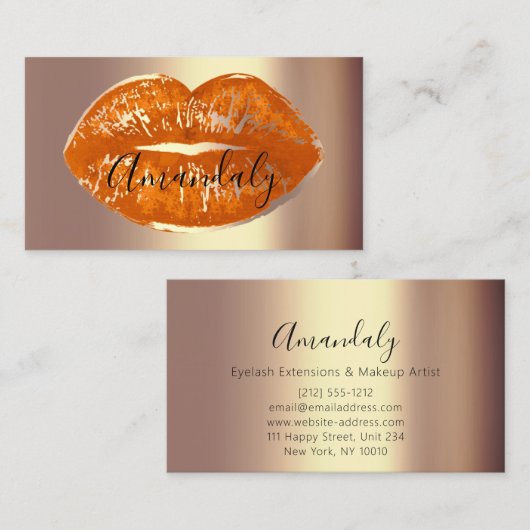 Professionele make-up artiest lippen koraal gouden visitekaartje (Voorkant / Achterkant)