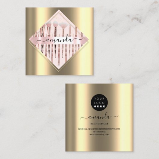 Professionele make-up artiest Logo borstels Roos g Vierkante Visitekaartje (Voorkant / Achterkant)