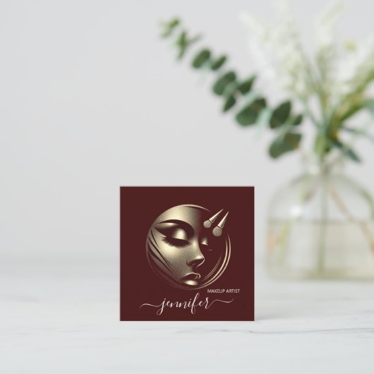 Professionele make-up artiest Logo Bourgondië QR C Vierkante Visitekaartje (Staand voorkant)
