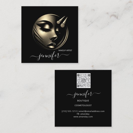 Professionele make-up artiest Logo zwart wit QR Vierkante Visitekaartje (Voorkant / Achterkant)