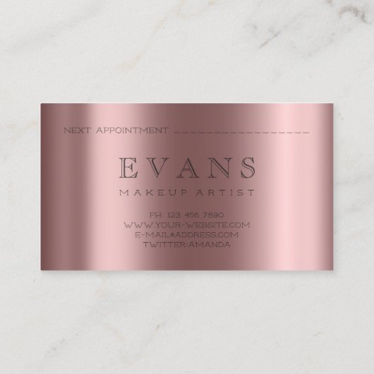 Professionele Make-up Artiest Roos Afsprakenkaart Afsprakenkaartje (Achterkant)