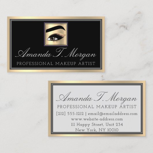 Professionele make-up artiest wimper Goud Grijs Br Visitekaartje (Voorkant / Achterkant)