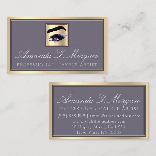 Professionele make-up artiest wimper gouden auberg visitekaartje (Voorkant / Achterkant)