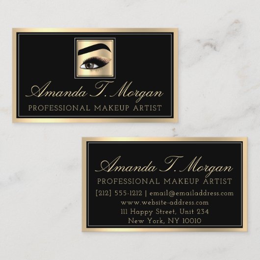 Professionele make-up artiest wimpers goud zwart visitekaartje (Voorkant / Achterkant)