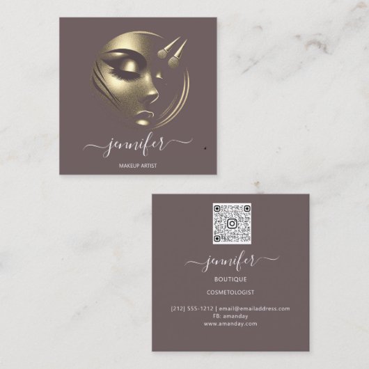 Professionele make-up artiest wimpers Logo QR blus Vierkante Visitekaartje (Voorkant / Achterkant)
