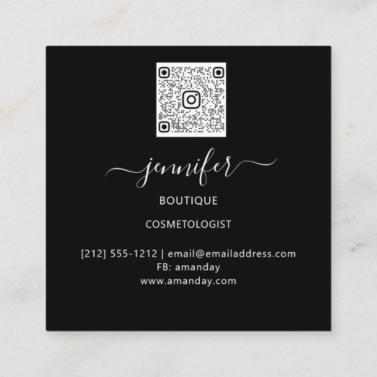 Professionele make-up artiest wimpers LogoQRBlackW Vierkante Visitekaartje (Achterkant)