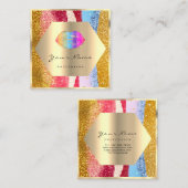 Professionele make-up gouden glitter regenboog lip vierkante visitekaartje (Voorkant / Achterkant)