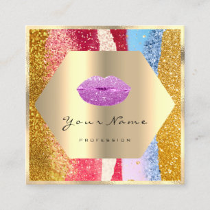 Professionele make-up gouden glitter roze lippen k vierkante visitekaartje