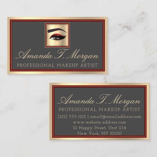 Professionele Make-up Lash Extension Brow Bourgond Visitekaartje (Voorkant / Achterkant)