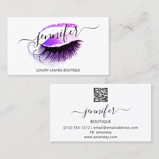 Professionele Make-up Lash QR Code Logo Roze Paars Visitekaartje (Voorkant / Achterkant)