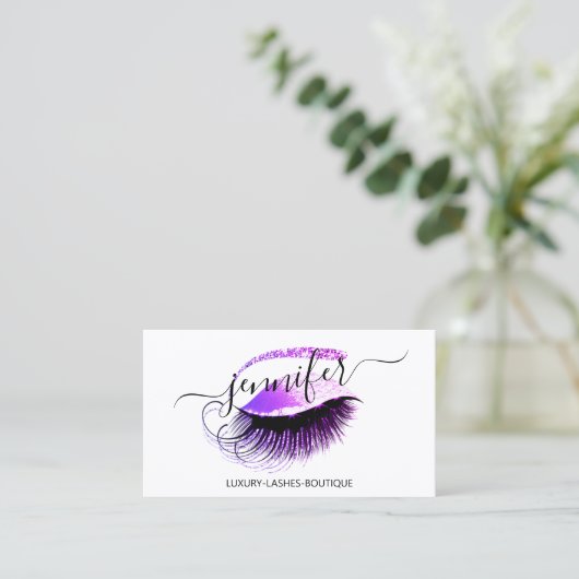Professionele Make-up Lash QR Code Logo Roze Paars Visitekaartje (Staand voorkant)