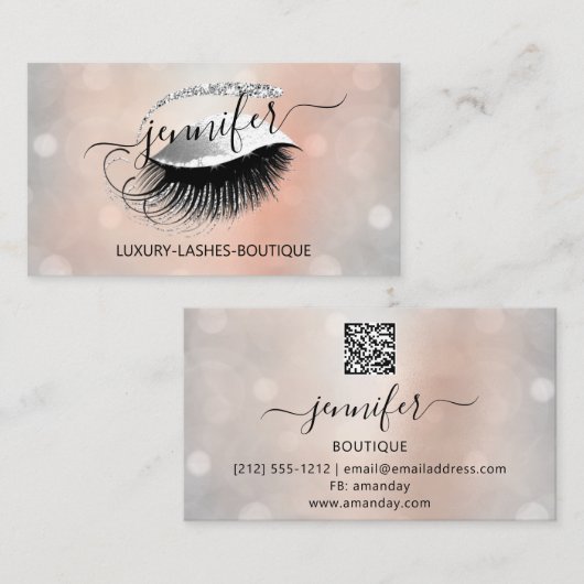 Professionele Make-up Lash QR Code Ogen Brows Zilv Visitekaartje (Voorkant / Achterkant)