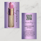 Professionele make-up Lipstick QR-code Paars Visitekaartje (Voorkant / Achterkant)