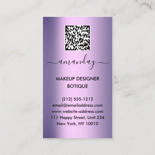 Professionele make-up Lipstick QR-code Paars Visitekaartje (Achterkant)
