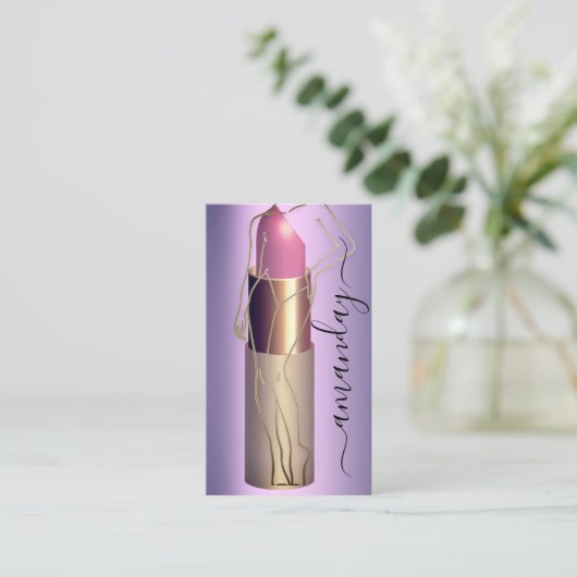 Professionele make-up Lipstick QR-code Paars Visitekaartje (Staand voorkant)
