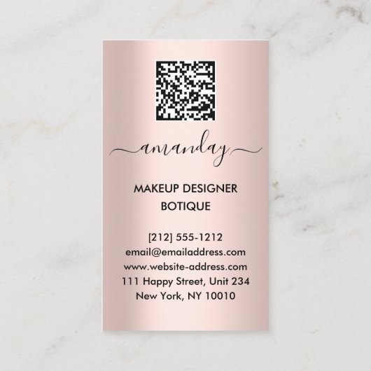 Professionele make-up Lipstick QR Code Roos Visitekaartje (Achterkant)