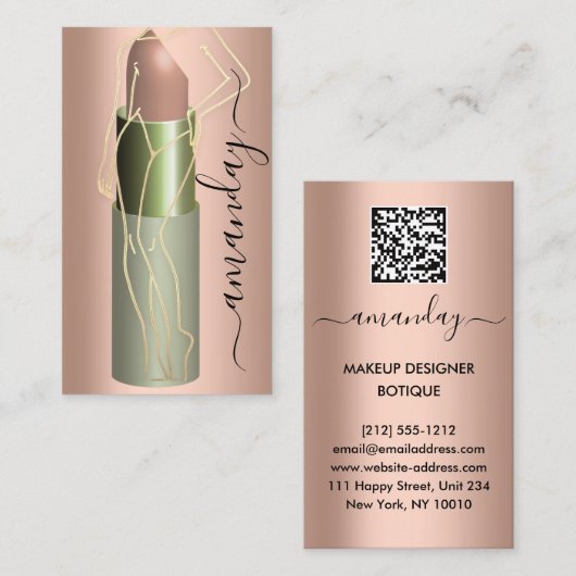 Professionele make-up Lipstick QR Code RoseGold Visitekaartje (Voorkant / Achterkant)