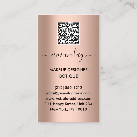 Professionele make-up Lipstick QR Code RoseGold Visitekaartje (Achterkant)