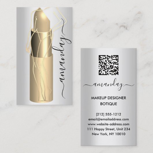 Professionele make-up Lipstick QR-code Silver Visitekaartje (Voorkant / Achterkant)
