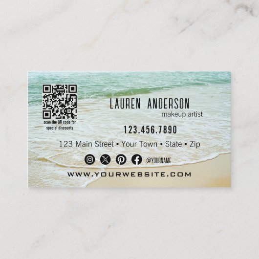 Professionele make-upbeach Beauty QR-code Visitekaartje (Achterkant)