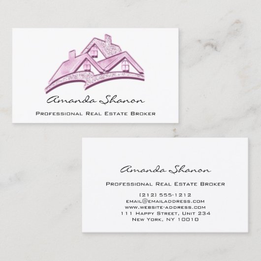 Professionele makelaar Makelaar Huis Roze Visitekaartje (Voorkant / Achterkant)