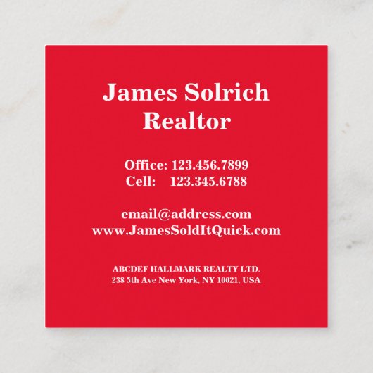 Professionele makelaar makelaar makelaar vet vierkante visitekaartje (Achterkant)