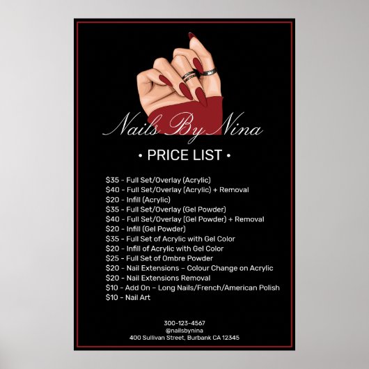 Professionele Manicure Nail Salon Service Prijs Poster (Voorkant)