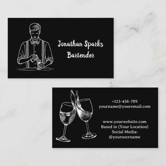 Professionele Mannelijke Bartender Zwart en Wit Visitekaartje (Voorkant / Achterkant)