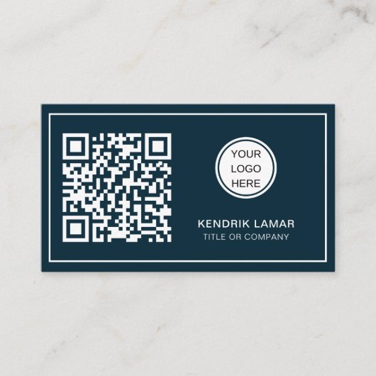 Professionele Marine Blauw Bedrijf Logo QR Code Visitekaartje (Voorkant)