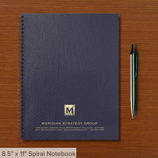 Professionele marine blauw goud monogram notitieboek