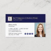 Professionele marineblauw Monogram Foto Business C Visitekaartje (Voorkant)