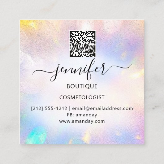 Professionele markering Lash QR Code Holographic R Vierkante Visitekaartje (Achterkant)