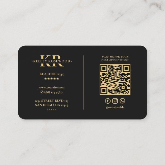 Professionele Marketing Elegant Zwart Modern Visitekaartje (Achterkant)