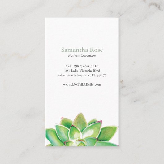 Professionele Marketing Groene Waterverf Succulent Visitekaartje (Voorkant)