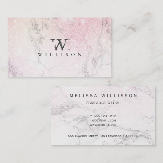 Professionele marmer Glitter monogram Visitekaartje (Voorkant / Achterkant)