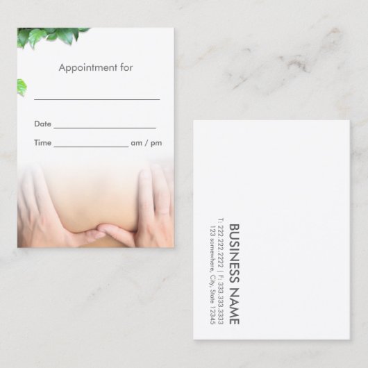 Professionele massagetherapie Salon Benoeming Afsprakenkaartje (Voorkant / Achterkant)